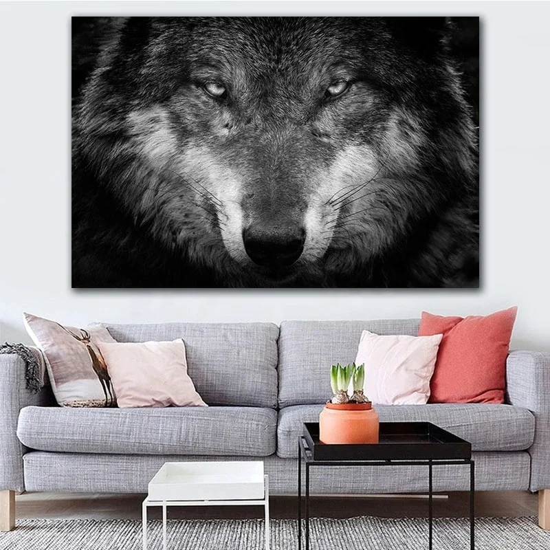 

Wild Animal Poster Wall Art Wolf Picture Canvas Painting Black and White Wolf Photo Canvas Print and Poster Home Room Decor