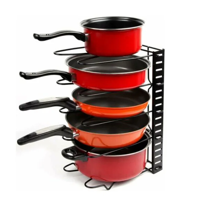 

Dropshipping Black Metal Height Adjustable Pan Organizer rack Vdomus Pan Lid Pot Holder