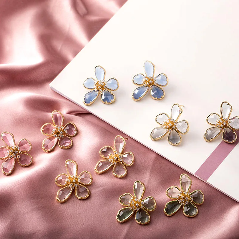 

High Quality Colorful Flower Earring Gold Plating Zirconia Stud Earring