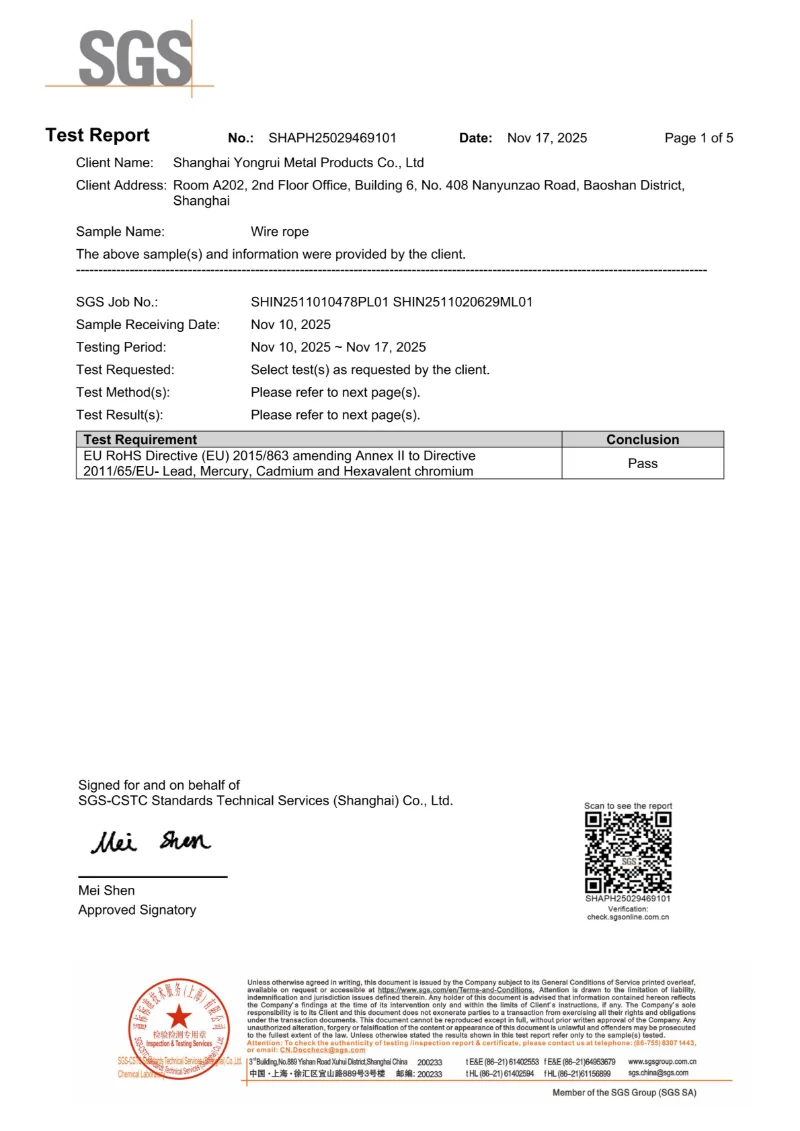 SGS RoHS Test Report No.SHAPH25029469101 — EU RoHS 2015/863 Pass — Shanghai Yongrui Metal
