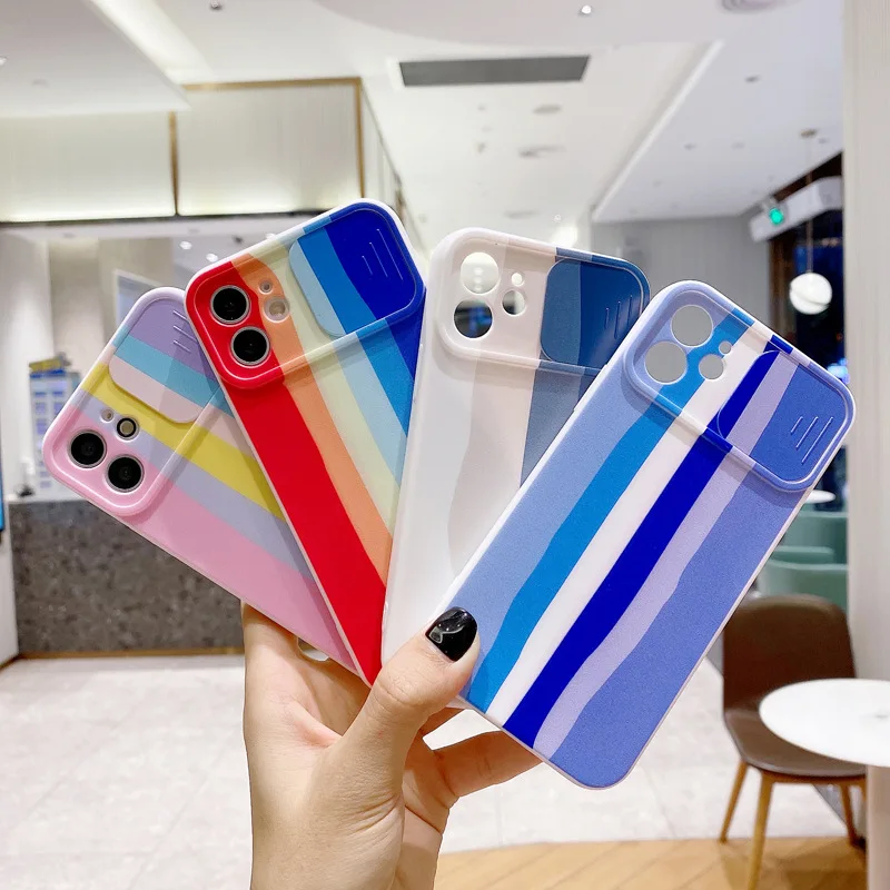 

Sliding Camera Protection Case for iPhone 12 Pro Max Rainbow Silicon Case for iPhone 12 11 Pro XS Max XR 7 8P Rainbow Case 2021