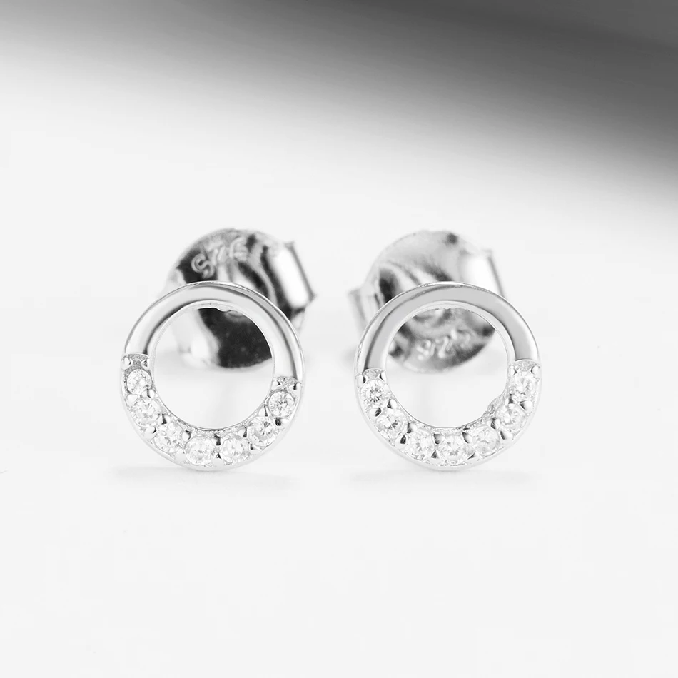 

New Arrivals 100% 925 Sterling Silver Earrings Cubic Zircon Round CircleStud Earrings for Women Jewelry Gift