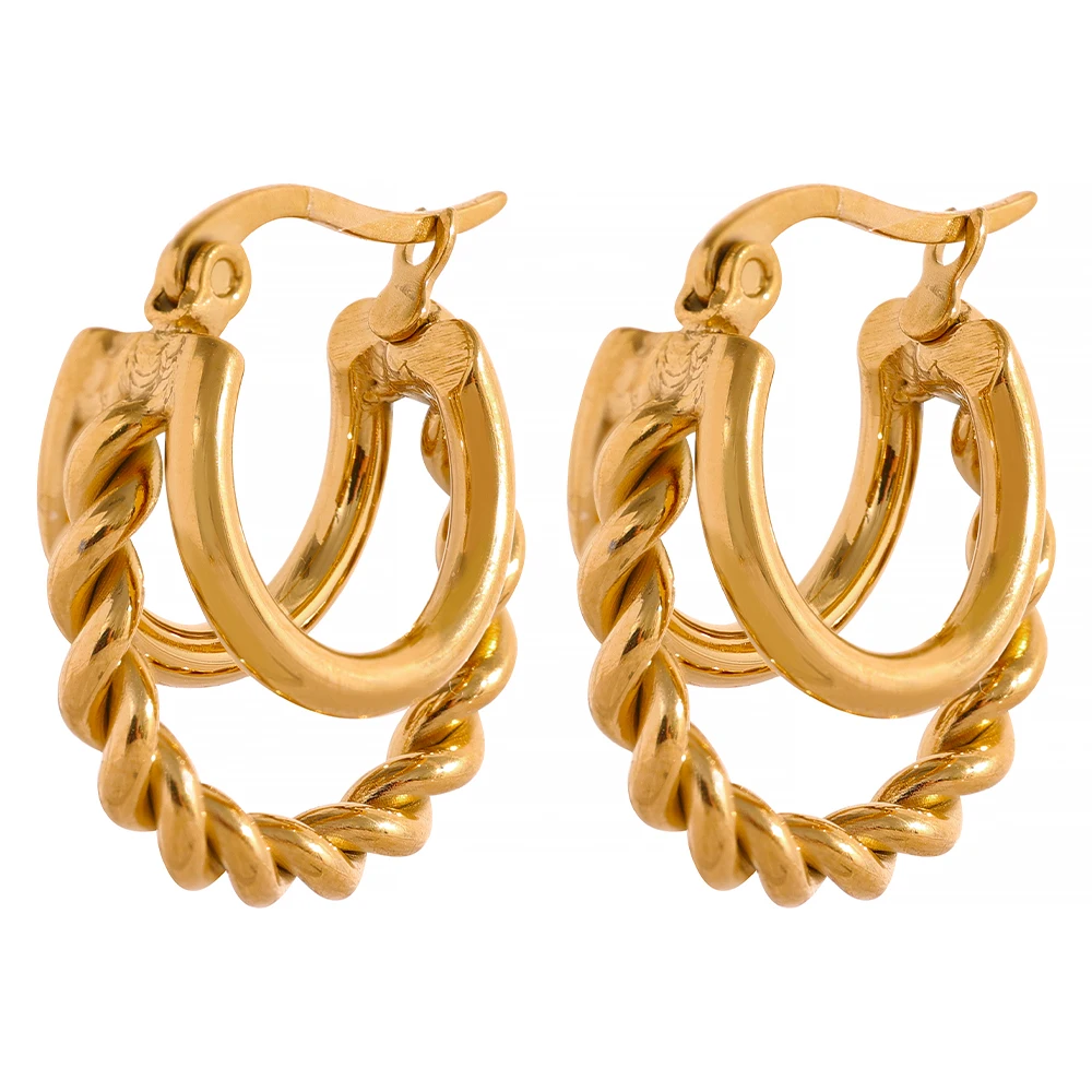 

JINYOU 192 Brand Trendy 18k Gold Plated Stainless Steel Multi Layer Twist Hoop Earrings Tarnish Free Chic Charm Jewelry Women