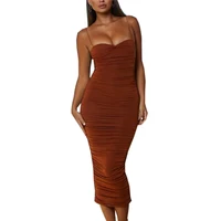 

Wholesale Clothing Double Layers Seamless 2020 New Women Elegant Ruched Maxi Casual Sexy Party Bodycon Club Long Dresses