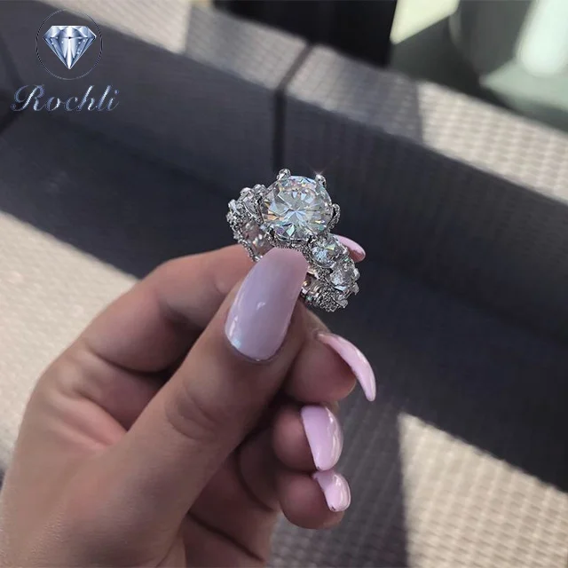 925 Sterling Silver Jewelry Cubic Zirconia big Diamond round Shape Rhodium Engagement ring diamond Halo Diamond Ring