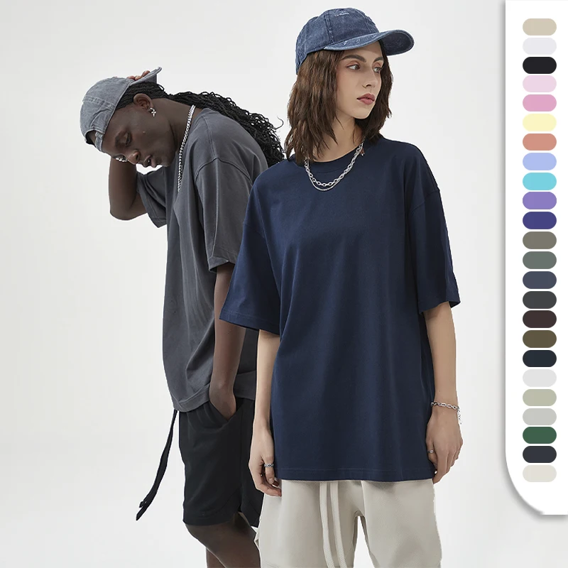 Oversize Unisex 275gsm Quality T Shirts Cotton Thick Short Sleeve T-shirts 31 Colors Loose Design Plain T Shirt