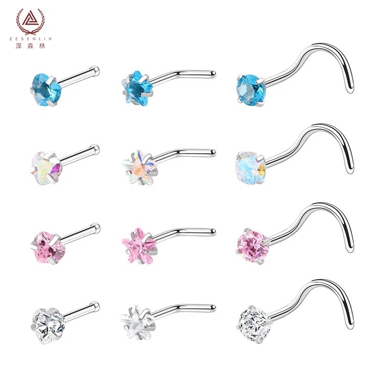 

Multifunctional zircon nose nail water drill titanium steel universal ring 316 Stainless Steel Nose Ring