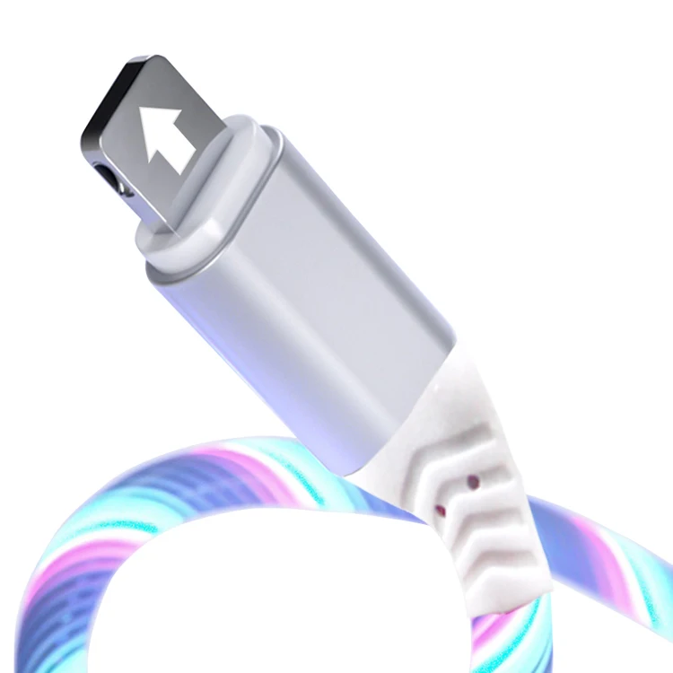 

USB Cable For iPhone 11 X XS Max Fast Charging Flowing Luminous Lighting LED Data Cable, Pink/blue/white/green