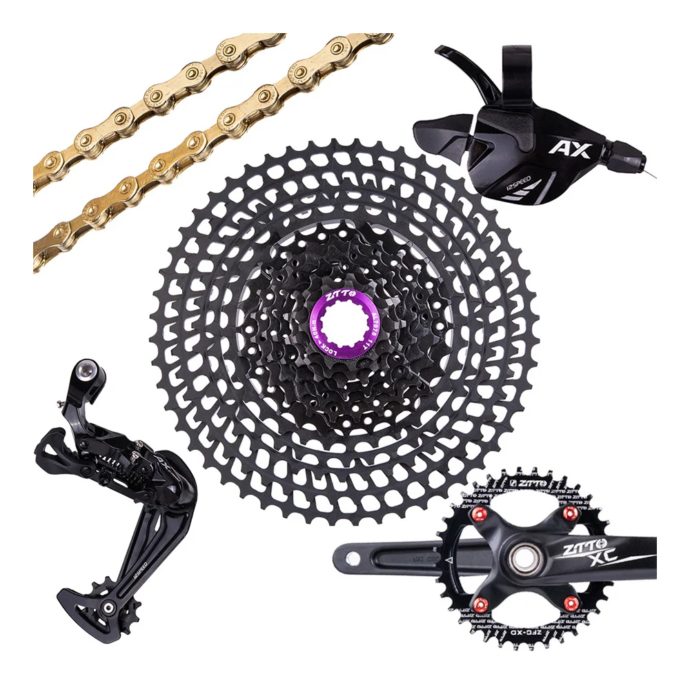 

ZTTO MTB 12 Speed Groupset Rear Derailleur Shifter Crankset Chain 11-52T Cassette Ultralight 12S Freewheel Group Set for HG hub, Black