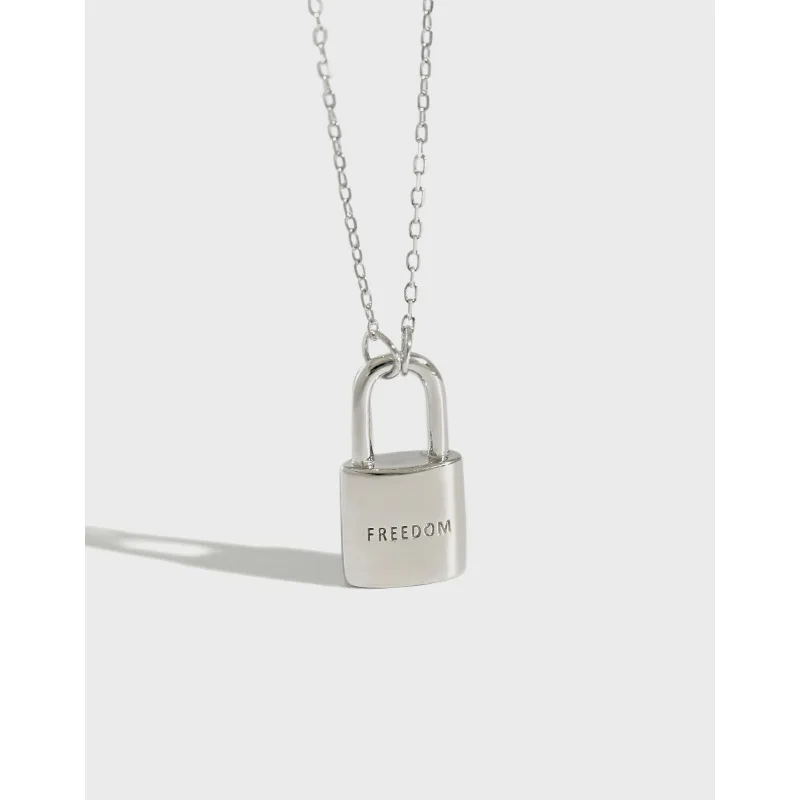 

925 Sterling Silver Freedom Padlock Lock Necklaces Pendants For Women Fashion Student Girl Gift Jewelry