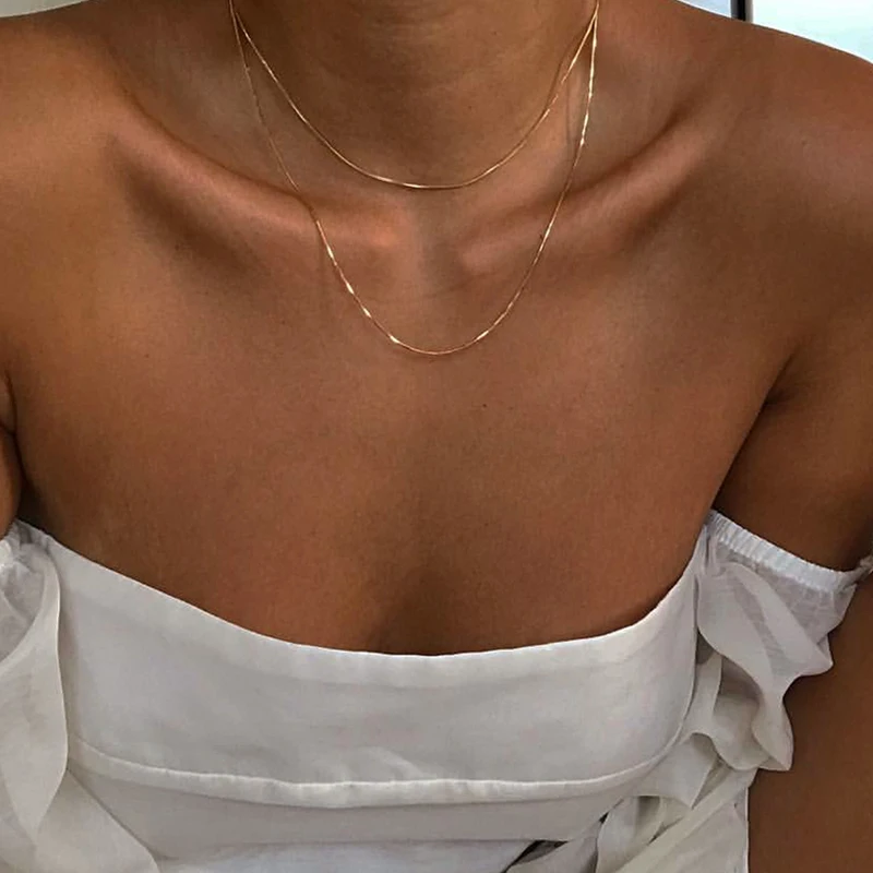 

Fashionable 1mm Snake Chain 18K Gold Plated Stainless Steel Color Necklaces Women, Pvd 18k gold plated gold color, stainless steel color