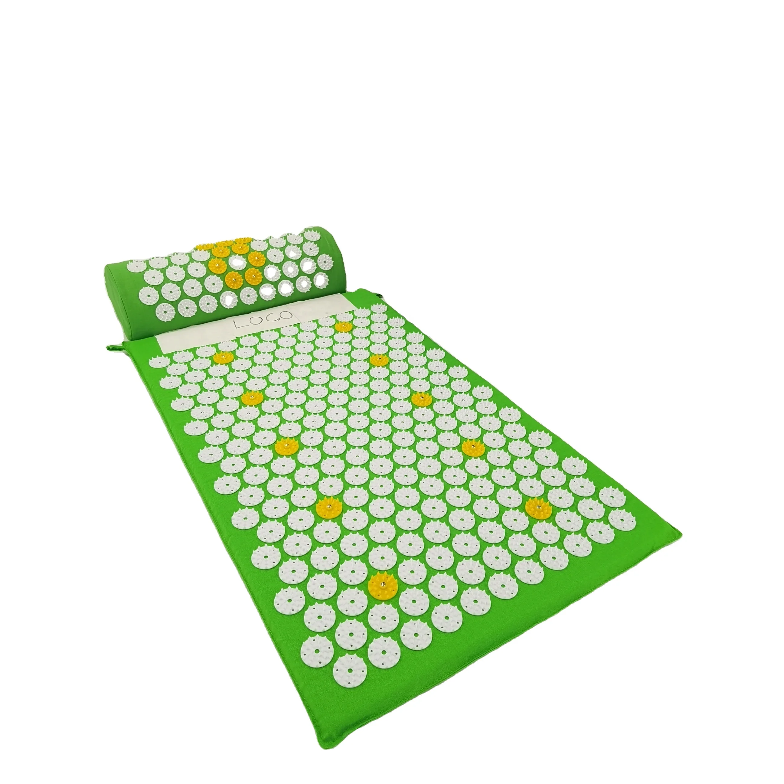 

New eco natural wholesale plastic spikes linen acupressure mat and pillow set with bag, Green