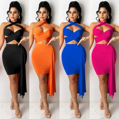 

F11306A European style Sexy strapless two-piece suits dress for women, Black / blue / fuchsia /orange