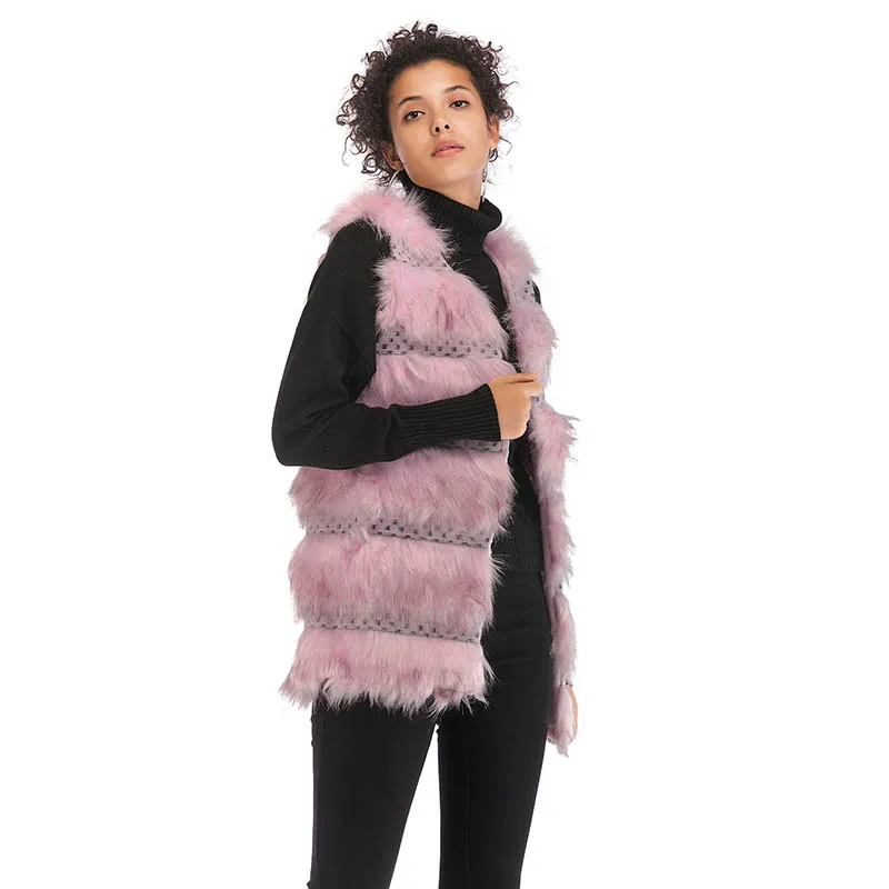 

Fashion Sleeveless Front Open Vest Coat Women Warm Faux Fur Vests Waistcoat, Gary pink white champagne