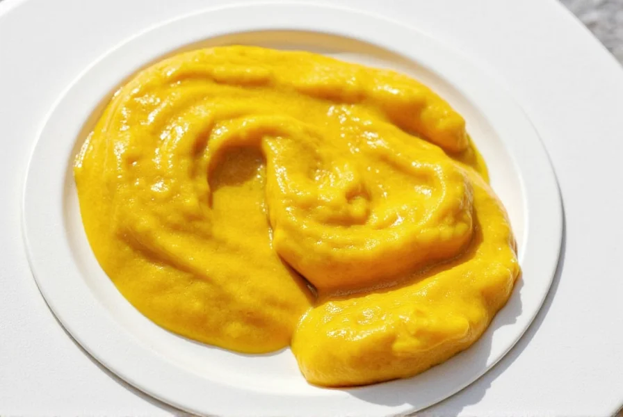 Close-up photography of various mustard types in glass jars showing yellow, Dijon, and whole grain varieties with visible seeds and different textures
