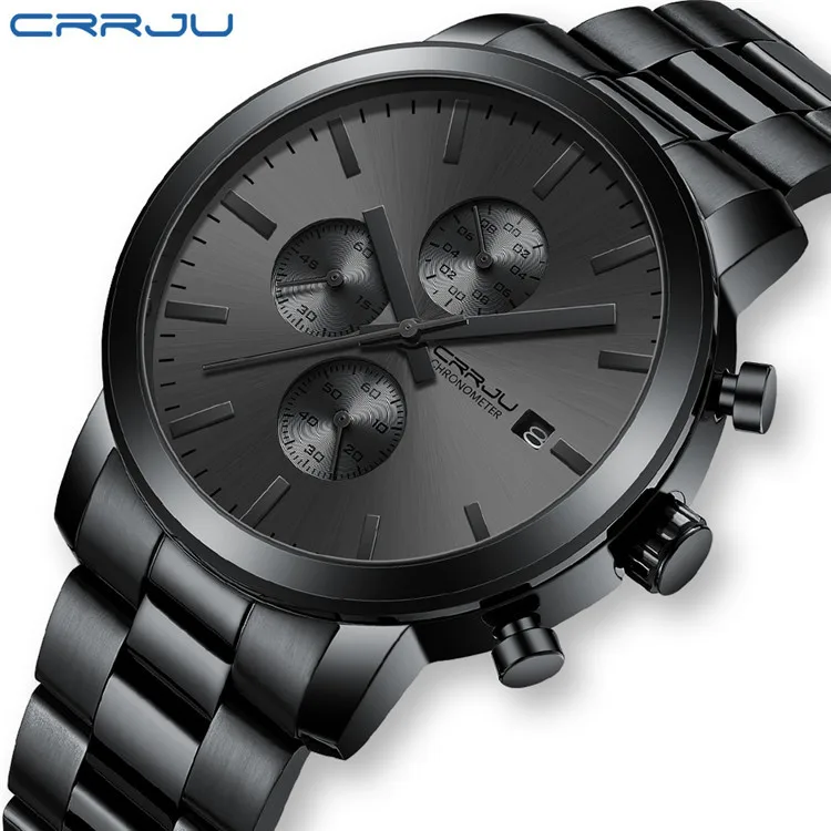 CRRJU 2287 Watches for Men Stainless Steel Quartz Watch Set Mens Multifunction Chronograph Sport Waterproof Luminous Date Wrist