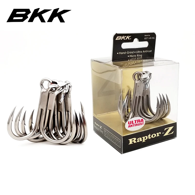 

BKK 6071 4X HG Raptor Z Ultra Anti-Rust Strong BKK Treble Hooks Round Bend Needle Point Forged Treble Fishhook, Silver tin