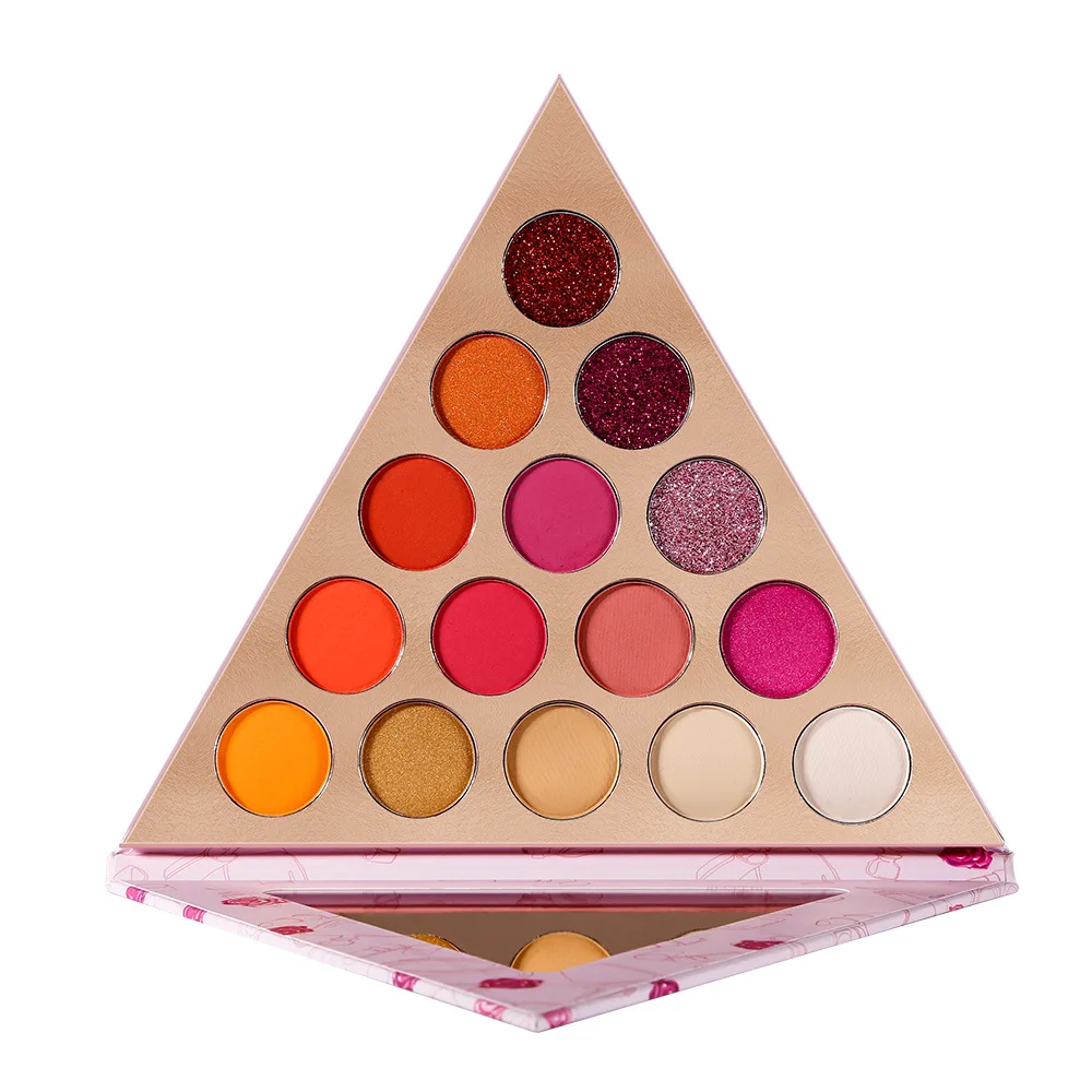 

15 colors pearlescent matte metallic blush eyeshadow palette triangle mirror eyeshadow palette private label eyeshadow