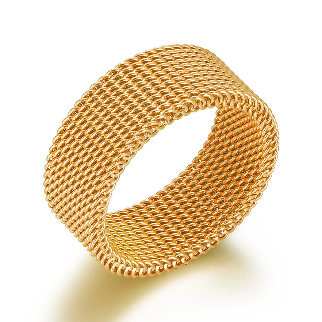 

Anti Allergy Retro Stainless Steel Wide Braided Mesh Ring Retro Punk Gothic Multi Color Interwoven Web Band Ring