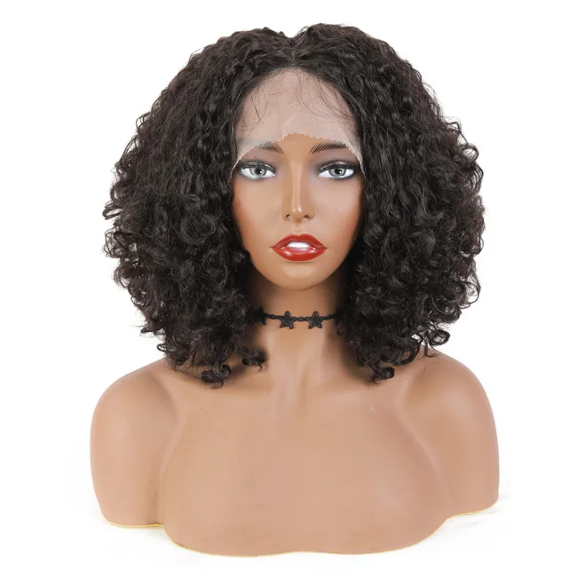 

Head-woven Lace frontal Synthetic Hair 130% Average Size Middle part Wigs 12inch for black women