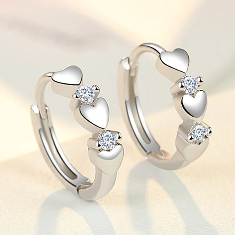 

CAOSHI Fashion 925 Silver Plated Earrings Brass Jewelry Gifts Cute Heart Zircon Small Earrings For Women