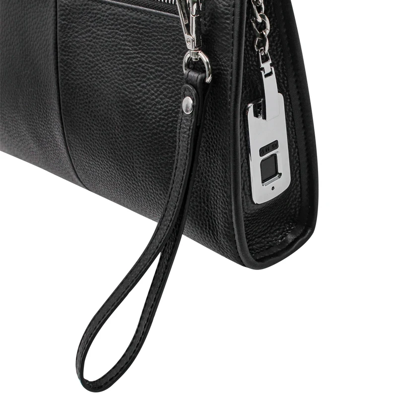 

Fashion Man Leather Business Office Fingerprint Clutch Handbag, Black+ sliver