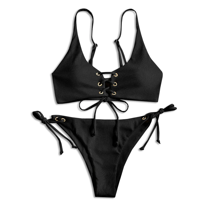 

Costom Adjustable Thong Bikini Mujer Swimwear Women 2021 Bandage Solid Swimsuit Micro Bikini Set Summer Beachwear Swim Suit