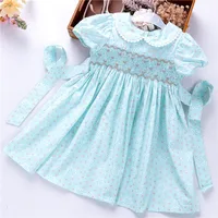 

wholesale smocked dresses girl's dresses floral ruffles handmade embroidery flower kids clothing B91212375