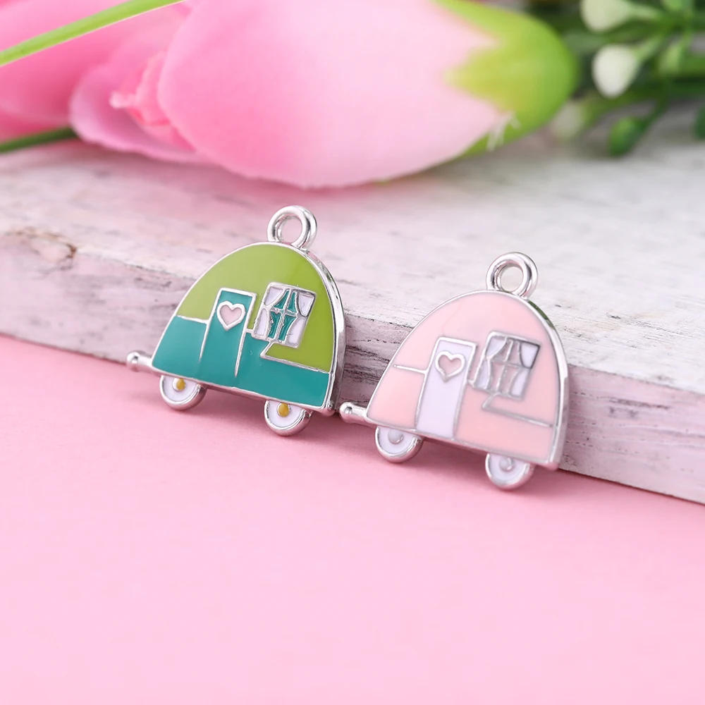 

Pink Green and Red Enamel Camping Trailer Charms for GIrl's Necklace DIY Jewelry