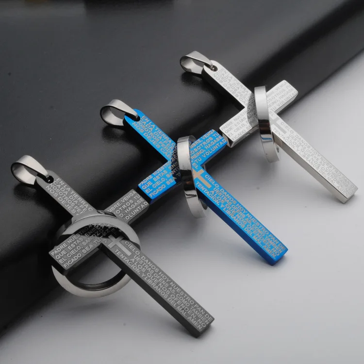 

Fashion Stainless Steel Hip Hop Explosive Polished Cross Round Pendant Necklace For Men