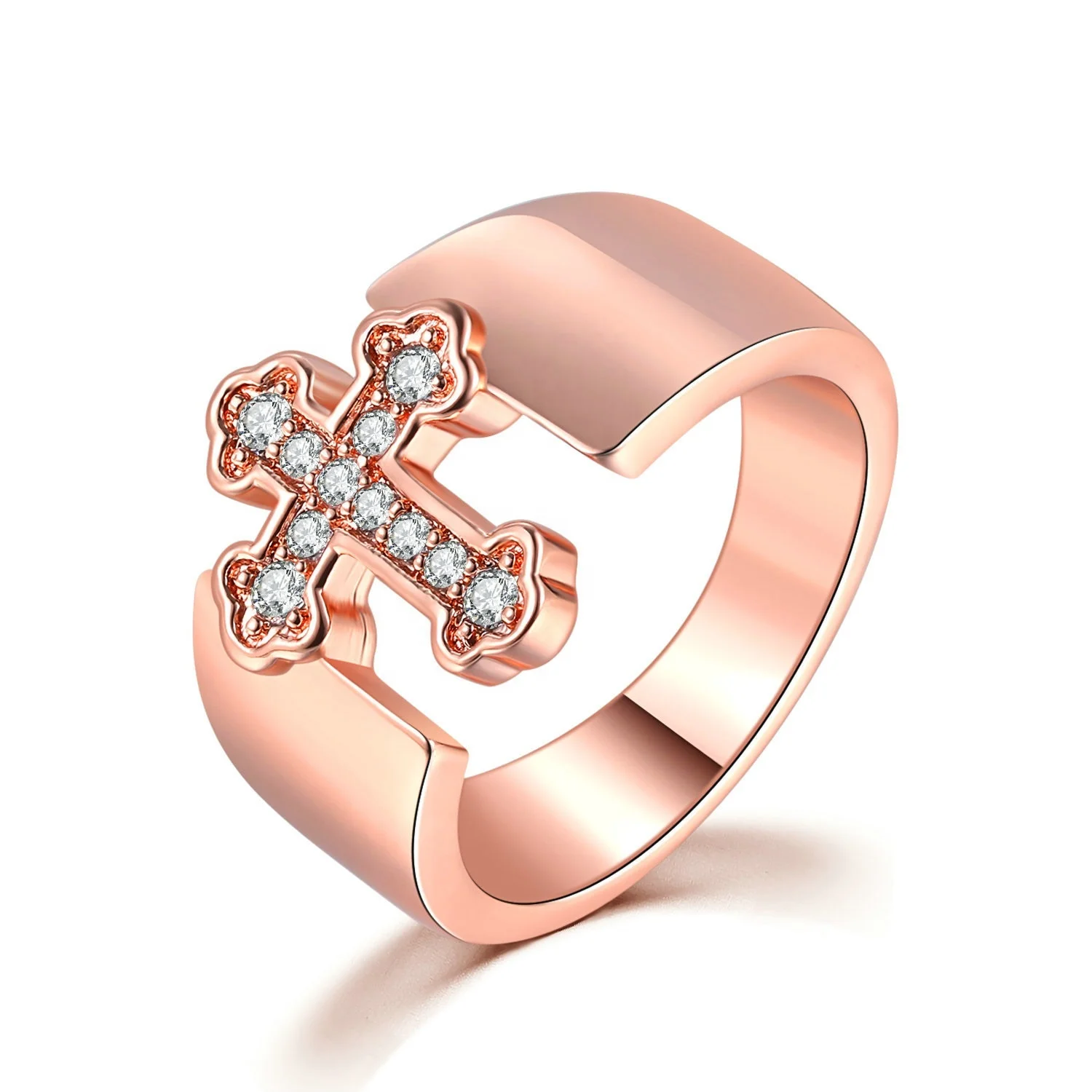 

Wholesale women cross cubic zircon 18K gold plated religious ring jewelry