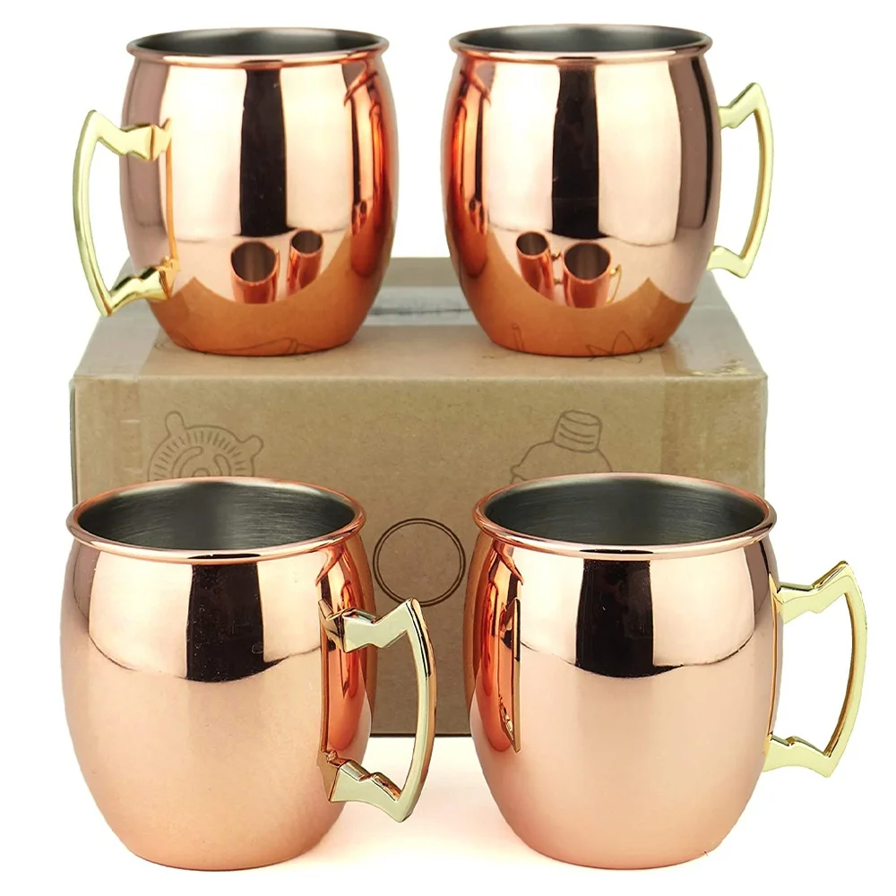 

KLP RTS amazon Mirror Polished Cups Stainless Steel Copper Mule Mugs Moscow Mule Mugs Set of 4