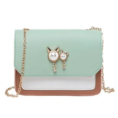 

Contrasting Color Simple One-Shoulder Messenger Bag Street Casual Mobile Phone Bag Chain Pearl Bag