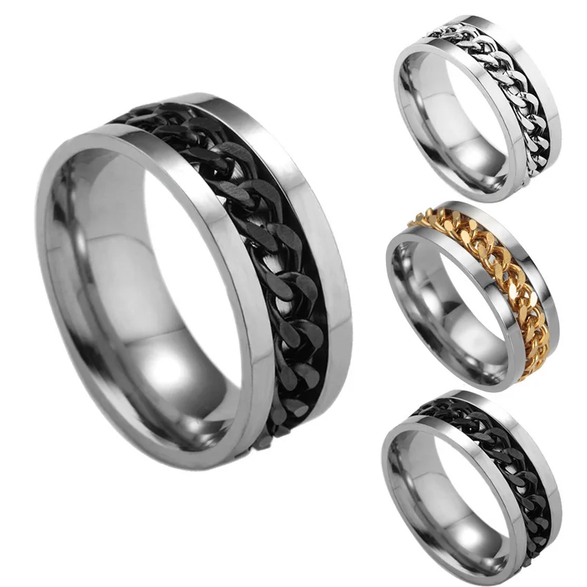 

Rotatable Chain Rings Stainless Steel Ring for Men Rotate sterling Silver Ring Pressure Relief Jewelry, 5 colors available