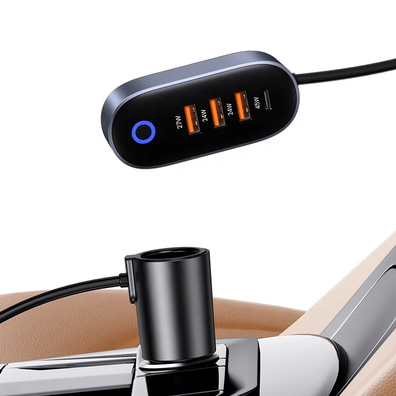 

USAMS 3 USB Port Type-c12V 24V Multi Socket Car Charger With Cigarette Lighter Car Multi Charger Mobile Phone Fast Car Charger