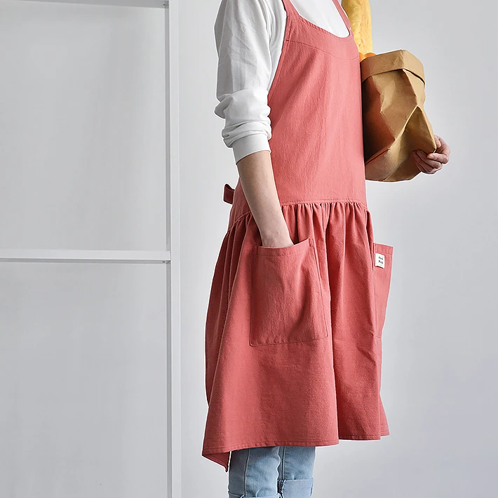 

NEW Japanese Korean adult waitress cotton linen apron for kitchen garden, Sky blue/blue/pink/orange/rose red