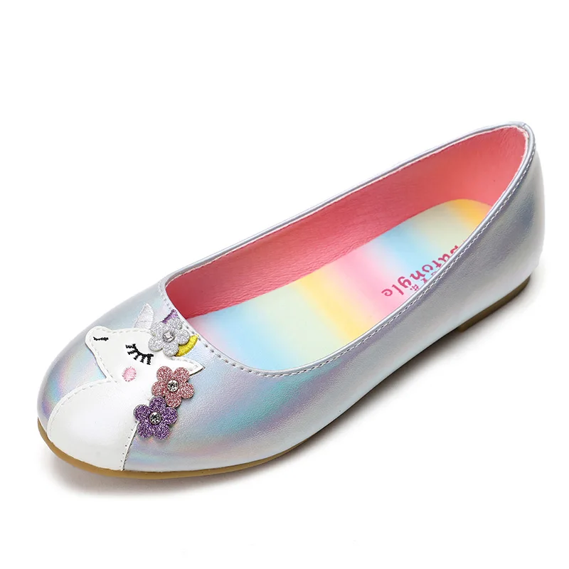 

Fashionable girl shoes ballet flats children's casual leather children's dress shoes, Silver