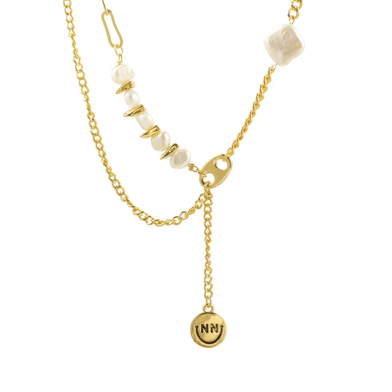 

New Irregular Pearl Smiley Face Necklace Ins Simple Temperament Chain Clavicle Chain Necklace for Women Wholesale