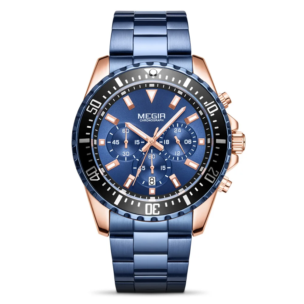 

MEGIR Men Watch Top Brand Luxury Chronograph Quartz Watches Stainless Steel Business Wristwatches Men Clock Relogio Masculino