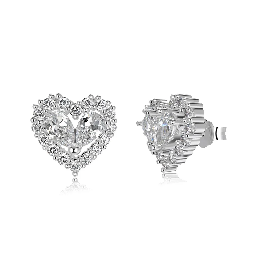 Dylam Dainty Fine Fashion Hypoallergenic 925 Sterling Silver Fade Free Heart Shape Eternity 5A Zirconia Jewelry Stud Earrings