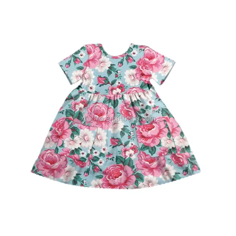 

2020 Wholesale Children Boutique Clothing Short Sleeve Girl Floral Dress, Picture