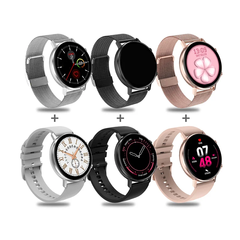 

2021 Original Factory touch round screen IP67 DT96 Two Strap Digital Quartz Watches Monitor music control lady smart watches
