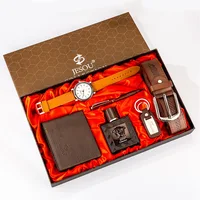 

RTS Newest Men's Elegance Watches Perfume Gifts 6pcs/sets Wallet+Keychain+Pen+Belt Luxury Package Gift Set For Men