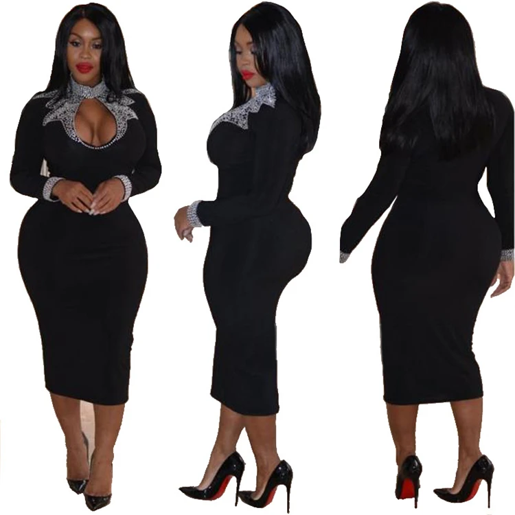 

*GC-T118 2020 new Women sexy long dress rhinestone black dresses women plus size fitness women dress wholesale boutique clothing