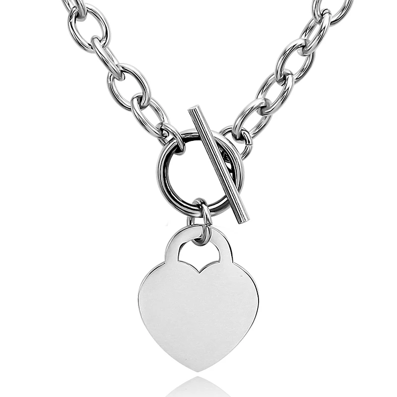 

Silver Love Heart Charm Choker Necklace for Women Collar Chain Bijoux Stainless Steel o Chain Custom Round Pendant