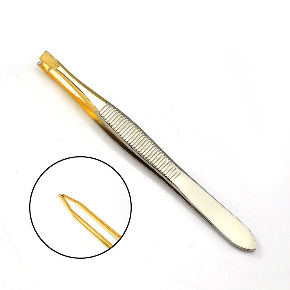 

Custom Logo Slant Tip Gold Color Eyebrow Tweezers, Mixed