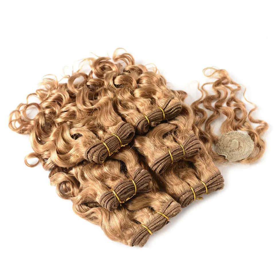 

MYSURE blonde curly wave packet human hair with closure packet human hair blonde bundles with closure ready stock