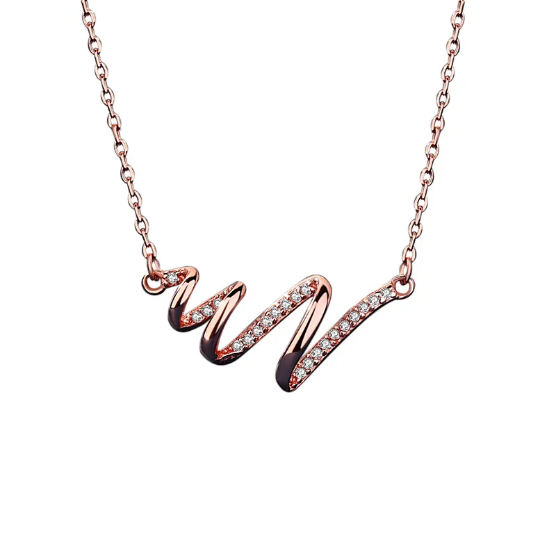 

Minimalist Women Silver Irregular Curved Spiral Wave Electrocardiogram Zircon Charm Pendant Necklace