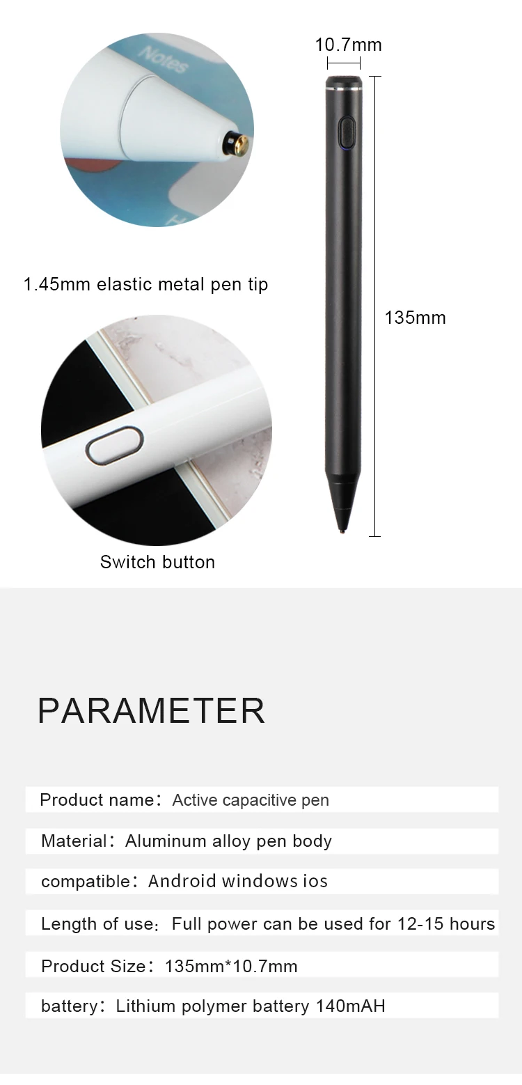 Universal Active Pen With Ultraslim Tip Stylus For Capacitive