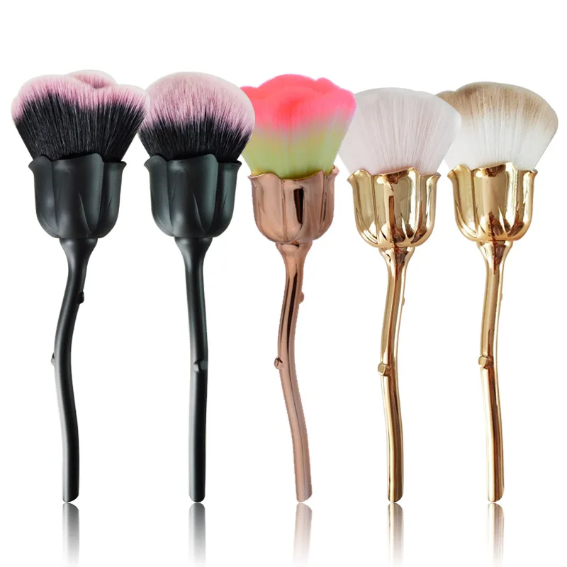 

Fashion Beauty Blush Brushes Nail Art Glitter Power Dust Brush Manicure Metal Rose Head Nail Brush, Rose/black